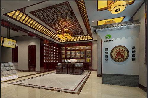 福贡古朴典雅的中式茶叶店大堂设计效果图